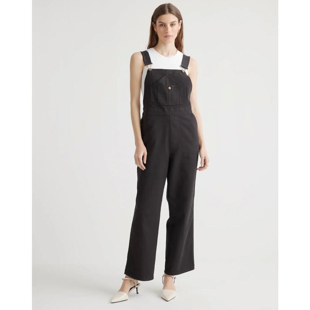 QUINCE Black Organic Stretch Cotton Twill Relaxed Overalls NWT Size Small